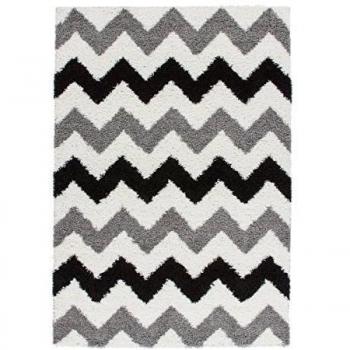 Alfombra Moderna Shaggy Rio zigzag Crema Gris Negro Diferentes Tamaños Sale 50%, 160 cm_x_230 cm