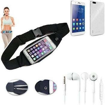 Cinturón de bandolera bolso de la cintura bolsa para Huawei Honor 6+, negro + auriculares. Aptitud del deporte de la cubierta a prueba de lluvia Ejercicio corriente - K-S-Trade
