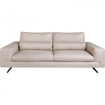 Sofá 3 plazas ANGEL CERDÁ 6142C tapizado en piel Gris Taupe con patas de acero negro, dimensiones 223 x 112 x 87 cm
