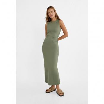 Stradivarius Khaki Long Open Back Dress Size L