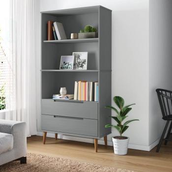 Librería Molde de Madera Maciza de Pino 85x35x170,5 cm en color Gris, Marrón y Blanco - Estantería/Mueble de Almacenaje para Oficina, Estudio y Dormitorio
