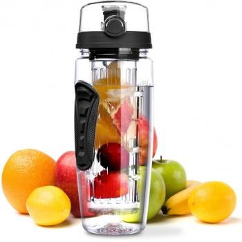 OMORC Botella Agua Deportiva, 1L Botella de Agua con Filtro Infusor de Fruta, sin BPA Reutilizable y Fitness para Niños, Oficina, Gimnasio, Yoga, Bici Incluye un Cepillo de Limpieza