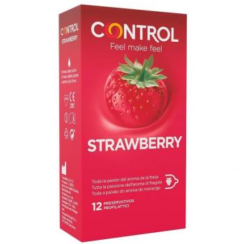 Control Preservativos Sabor Fresa Látex 54mm Anatómicos Lubricados Caja 12/144 Unidades