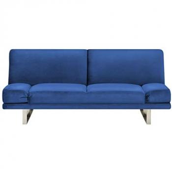 Sofá Cama Azul Marino Terciopelo 3 Plazas Mecanismo Click Clack Reposabrazos Ajustables York