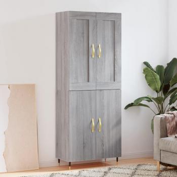 Aparador alto de madera contrachapada gris sonoma 69,5x34x180 cm con 2 puertas, mueble de almacenaje para salón, buffet y armario auxiliar