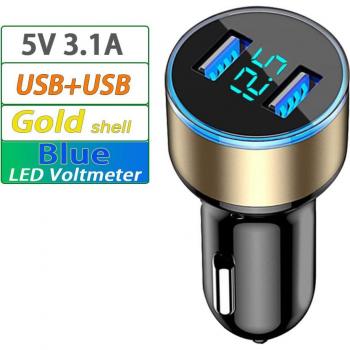 Cargador de Coche Universal Dual USB Rápido 12V-24V con Pantalla LED 5V 3.1A, ABS, para iPhone y Huawei