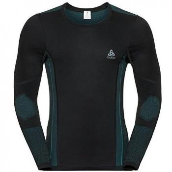 Odlo SUW Top Crew Neck l/s Performance WINDSH Camiseta Manga Larga, Hombre, Black-Lake Blue, M