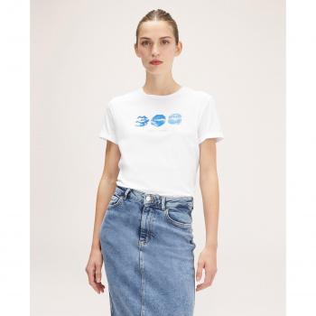 Camiseta Estampada de Algodón y Elastano para Mujer con Escote Redondo y Manga Corta de Motivi