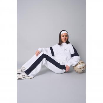 Kaiia Contrast Panel Wide Leg Sweat Pants White With Navy