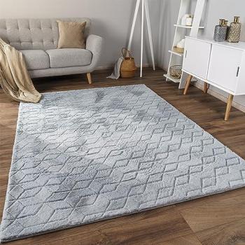 Alfombra de salón geométrica nórdica lisa suave, pelo largo, motivo moderno con dibujo geométrico rombo, tamaño 60x100 cm, color gris 5