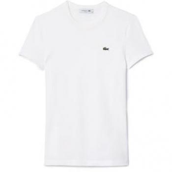 Camiseta Lacoste de manga corta para mujeres, color blanco, ajuste slim fit, talla 36