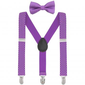 DEBAIJIA Infantil Niños Niñas Conjunto Tirantes y Pajarita Ajustable Elástico Y-Forma 3 Clips Ancho 2.5 cm Con Puntos Accesorio De Pantalón Violeta