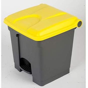 Cubos de Basura Pedal Tretabfallsammler 30L, Gris con Tapa Amarilla - Dimensiones: 410 x 435 x 400 mm