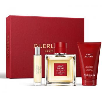 Guerlain Habit Rouge Men's Gift Set - 100 ML Eau de Toilette, 75 ML Shower Gel, and 10 ML Purse Spray