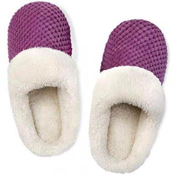 ULTRAIDEAS Ladies' Comfort Coral Fleece Memory Foam Slippers Fuzzy Plush Lining Slip-on Clog House Shoes for Indoor & Outdoor Use, Purple, 7/8 UK