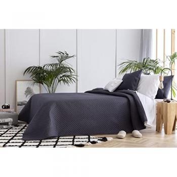Colcha Boutí Fina de Microfibra Extra Suave con Diseño de Rombos - Multiusos para Cama 120/135cm - Gris Oscuro - 230x260cm