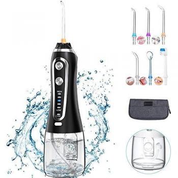 Irrigador Bucal,Irrigador Dental Portátil 5 Modos 300ML con 6 Boquillas, Multifuncional Recargable,Profesional Lavado Pulsado,IPX7 Impermeable