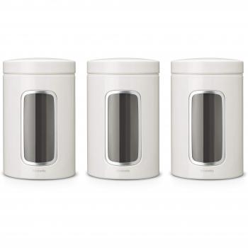 Brabantia 151224 - Juego de 3 tarros con ventana transparente, 1,4 l, color blanco