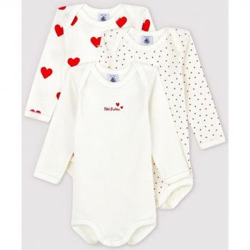 Pack de 3 bodys de manga larga con corazones de algodón ecológico para bebé niña