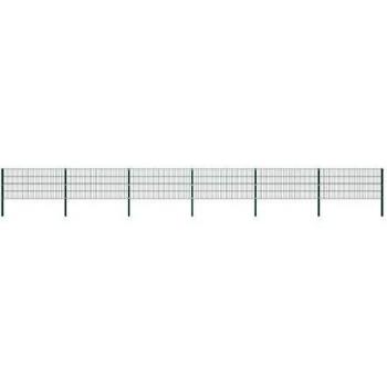 vidaXL Panel Valla con Postes Hierro Verde 10.2x0.8m Cercado Vallado Jardín Patio Terraza Campo Diseño Práctico Útil Resistente Intemperie Corrosión