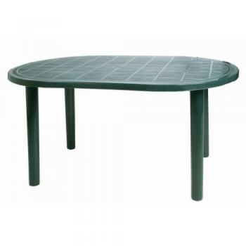 Mesa de Jardín Ovalada Garbar Olot 140x90 cm Blanca y Verde Oscuro con Protección UV y Agujero para Sombrilla