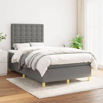 Cama box spring con colchón de muelles gris oscuro 120x200 cm tela