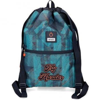 Mochila Saco Enso Try Harder con diseño azul y bolsillo frontal