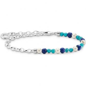 Thomas Sabo Women's Charm Bracelet 925 Sterling Silver with Pearls and Blue Beads A2100-056-7-L14, Multicolor, Size: ONE SIZE