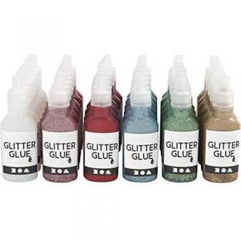 Asortimento de colas con purpurina - 25 ml - 6 colores - 36 piezas