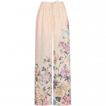 Zimmermann Women's Floral Print Linen Trousers in Beige | 9863PSS241CWFL, Wide Trousers, female, Multicolor, Size: XS, Floral Palazzo Trousers