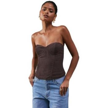 Chocolate Cotton Cord Bustier Top for Women - Size 14 UK