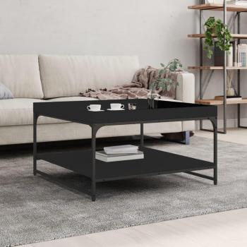 Mesa de centro vidaXL de madera de ingeniería y hierro, 80x80x45 cm, en colores Negro, Roble Sonoma y Roble ahumado, apta para salón o comedor