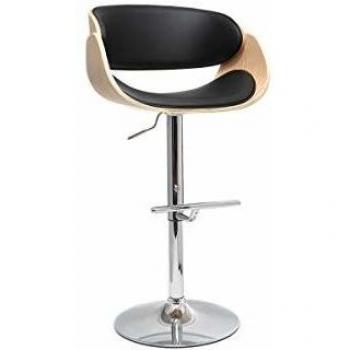 Taburete de bar Miliboo diseño negro y madera clara BENT