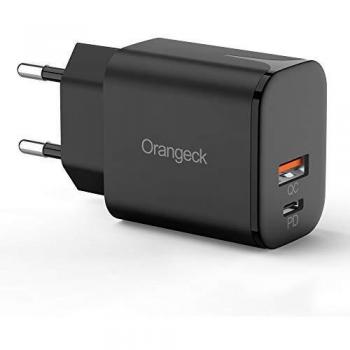 Orangeck USB C Cargadores, 18W Cargador USB Pared con QC3.0 Carga Rápida Mini Doble Puerto Adaptador de Red Enchufe Cargador Móvil para iPhone 11 Pro X MAX, Galaxy S10 S9, iPad Pro etc.