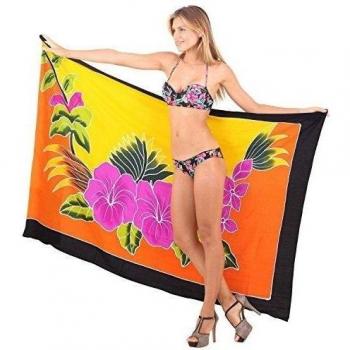 La Leela suavizar rayón encubrir mano de pintura la playa de baño, pareo amarillo 78x43inch