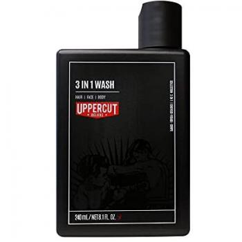Uppercut Deluxe 3 en 1 Wash Champús 240 ml para cabello, rostro y cuerpo, lavado suave adecuado para todo tipo de cabello con aceite de coco adicional y fragancia de Bay Rum