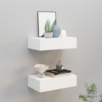 Estantes de pared con cajón 2 uds MDF 40x23,5x10 cm Blanco, Negro, Gris Mueble Almacenaje Estantería para Oficina, Estudio, Dormitorio
