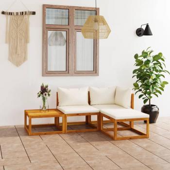 4-Piece Garden Lounge Set with Cream Cushions in Solid Acacia Wood
