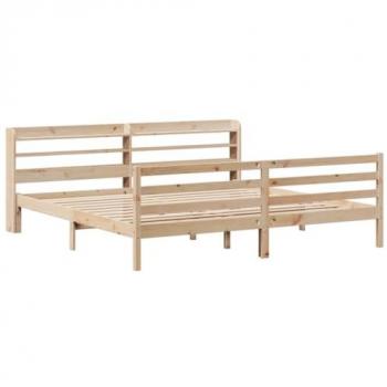Estructura de cama con cabecero de madera maciza de pino, dimensiones 180x200 cm