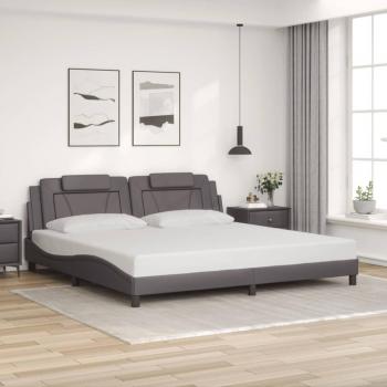 Cama con Cabecero Gris 200x200 cm en Cuero Sintético