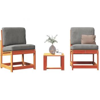 Juego de muebles de jardín 3 piezas madera maciza de pino marrón cera