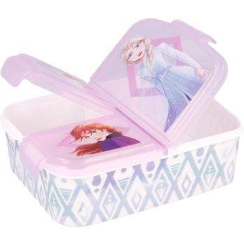 Disney Frozen II Sandwichera Múltiple Infantil con 3 Compartimentos, Material Plástico, Diseño de Elementos de Frozen, para Niñas y Niños, Color Lila y Blanco, Dimensiones 18 x