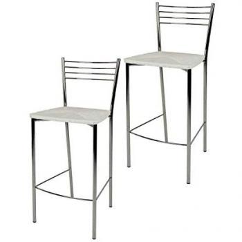 Set 2 Taburetes Elegance y Elena para Cocina y Bar, Estructura en Acero Cromado y Asiento en Polipiel Gris Oscuro o Simil Paja Blanco