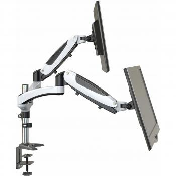 Soporte de monitor VM-MG2 2 brazos para pantallas de 15 a 27 pulgadas, negro/blanco, con gasfeder, rotación y ajuste de inclinación