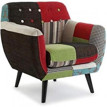 Versa Green Patchwork Butaca Orejera para Salón o Dormitorio. Sillón Lectura Diseño Vintage, Chesterfield con Apoyabrazos, Medidas