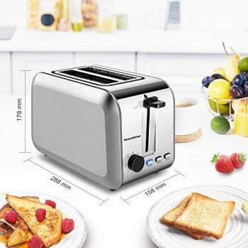 Bonsenkitchen Tostadora Pan de 2 Rebanadas de Acero Inoxidable, Tostado con 7 Niveles y Bandeja para Migas, Tostadora de Pan con Función de Descongelar y Calentamiento, Plata TA8902