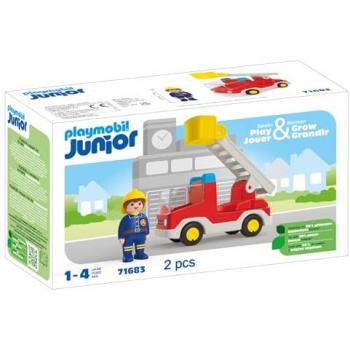 Playmobil Junior Camión de Bombero 71683, con Escalera Extensible y Bombero, Juguete sostenible Hecho de plásticos a Base de Plantas, Juguetes para niños y niñas a Partir de 1