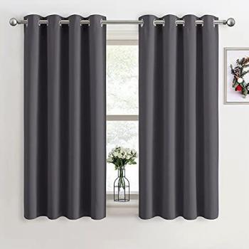 PONY DANCE Cortinas Cortas para Ventanas Cortinas Opacas 2 Piezas Cortinas Termicas Aislantes Frio y Calor Cortinas Salon Modernas, 117x137 CM, Gris