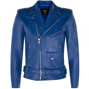 Infinity Leather Royal Blue Brando Biker Jacket for Men - Size L