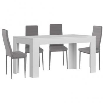 Mesa Extensible de Comedor o Cocina Blanca + 4 Sillas de Polipiel y Metal Gris